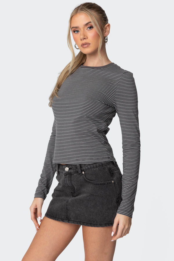 Edikted Brianna Striped Long Sleeve T Shirt Dark Gray