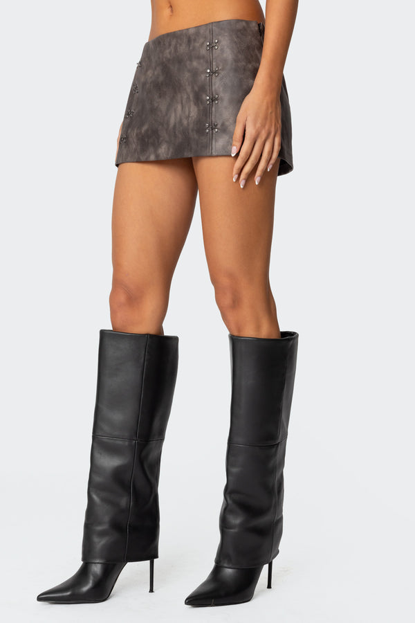 Edikted Camille Faux Leather Mini Skort Gray Washed