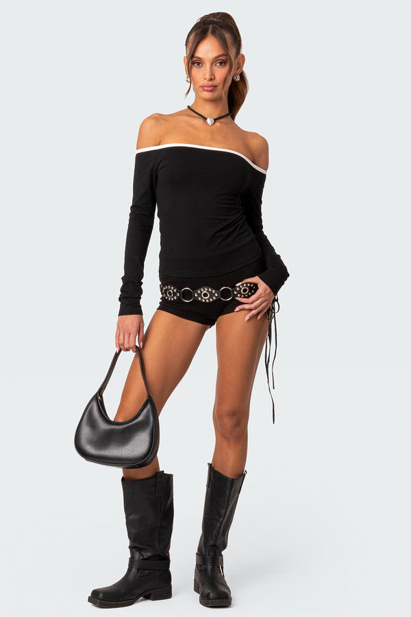 Edikted Captain Contrast Off Shoulder Top Black And White