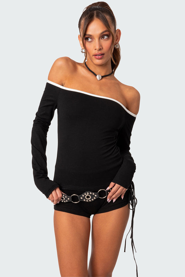 edikted Captain Contrast Off Shoulder Top black and white