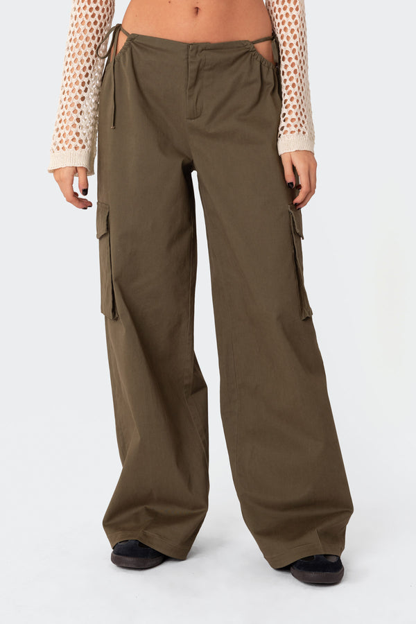 Edikted Carlo Low Rise Side Cut Out Cargo Pants Olive