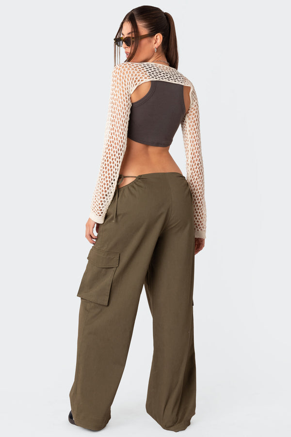 Edikted Carlo Low Rise Side Cut Out Cargo Pants Olive