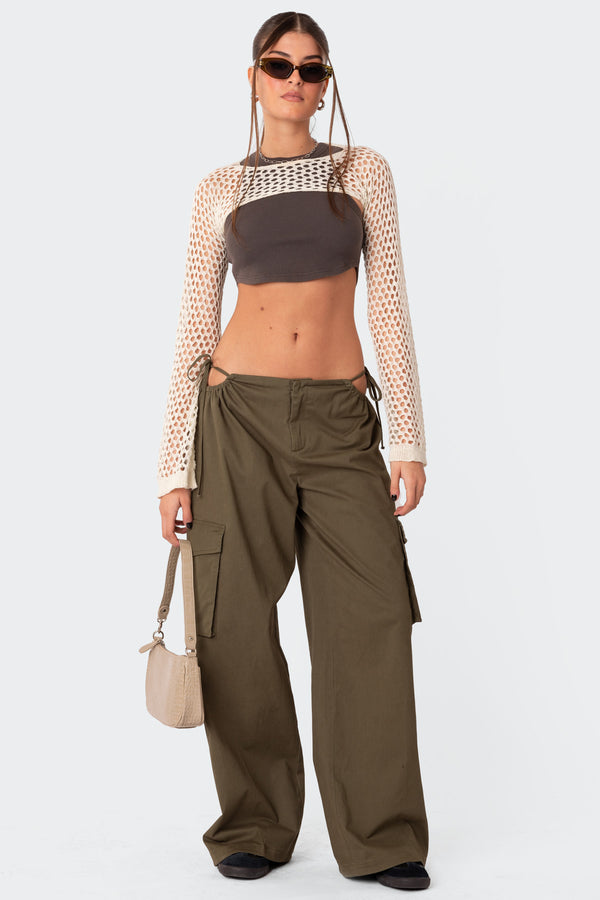 edikted Carlo Low Rise Side Cut Out Cargo Pants olive