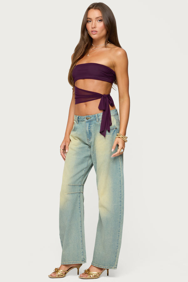 Edikted Cayden Low Rise Washed Barrel Jeans Blue Vintage Washed