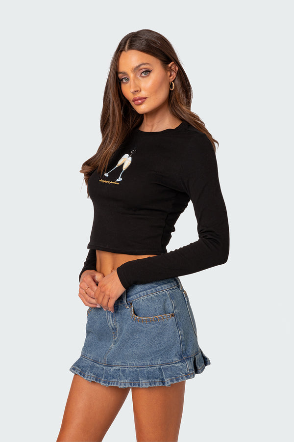 Edikted Champagne Problems Long Sleeve T Shirt Black