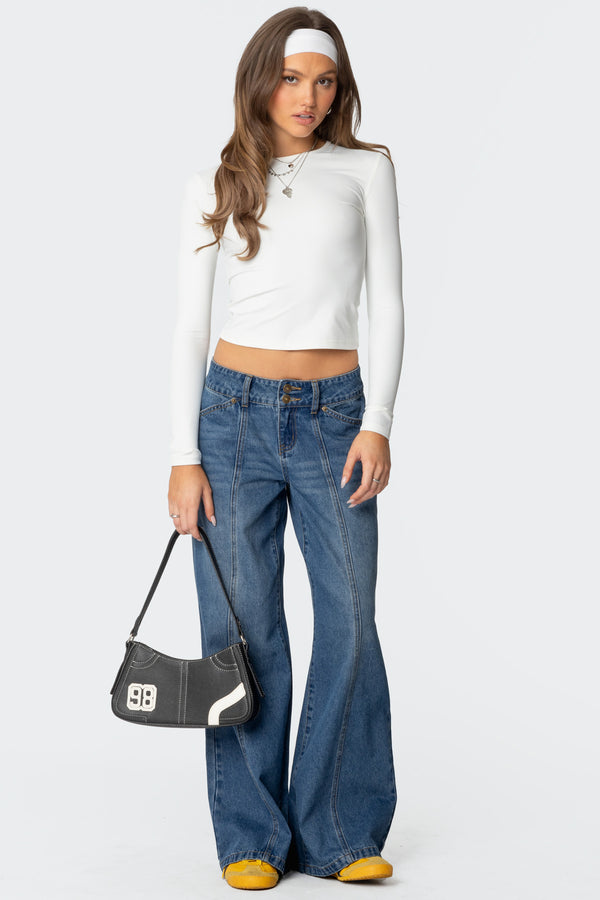 edikted Charlie Panel Stitch Low Rise Jeans blue washed