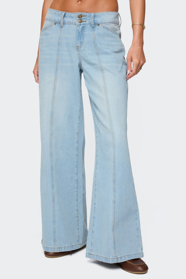 Edikted Charlie Panel Stitch Low Rise Jeans Light Blue