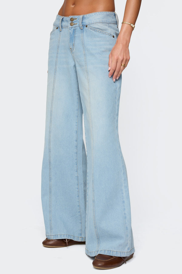 Edikted Charlie Panel Stitch Low Rise Jeans Light Blue