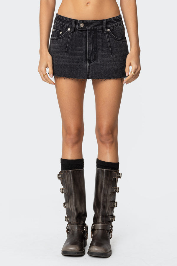 Edikted Clementine Low Rise Denim Micro Skort Black Washed
