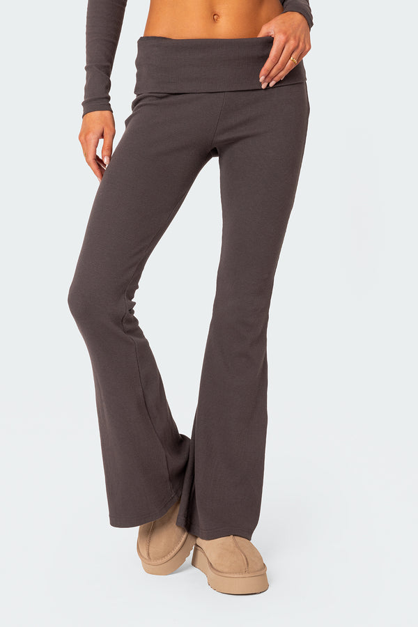 Edikted Coffee Break Ribbed Flare Leggings Dark Gray