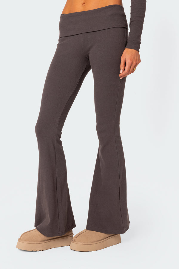 Edikted Coffee Break Ribbed Flare Leggings Dark Gray
