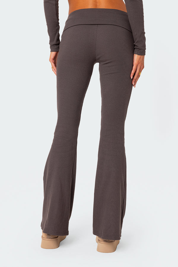 Edikted Coffee Break Ribbed Flare Leggings Dark Gray