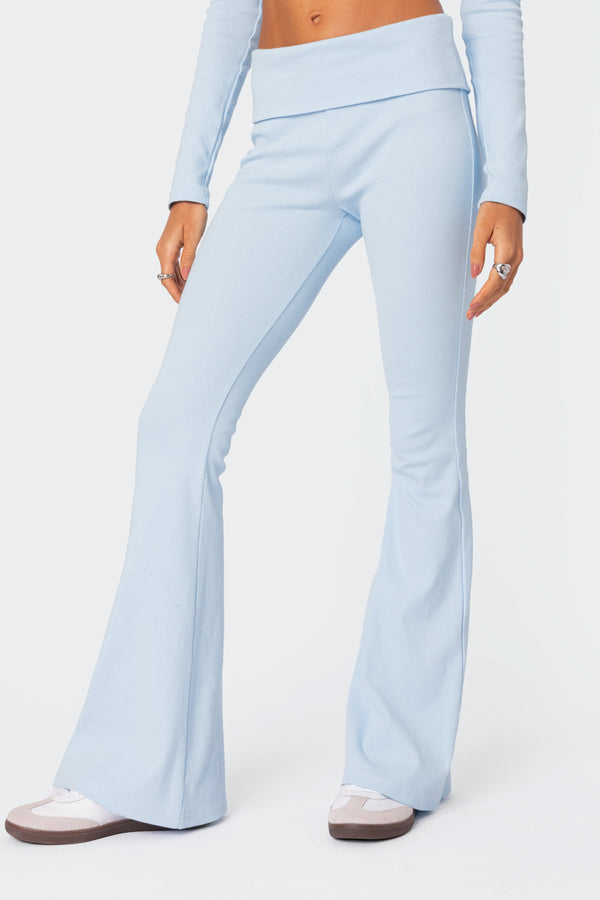 Edikted Coffee Break Ribbed Flare Leggings Light Blue