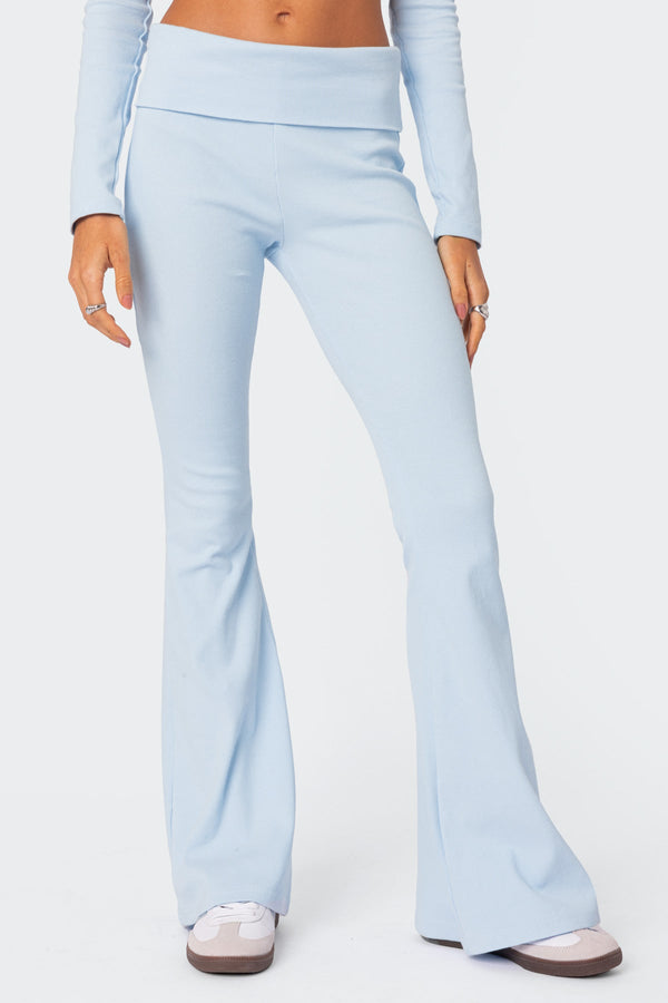 Edikted Coffee Break Ribbed Flare Leggings Light Blue