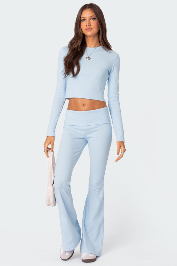edikted Coffee Break Ribbed Flare Leggings light blue