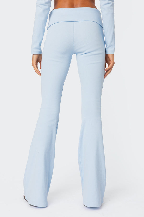 Edikted Coffee Break Ribbed Flare Leggings Light Blue
