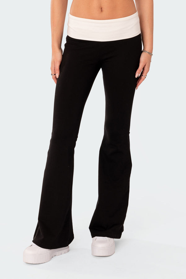 Edikted Contrast Fold Over Flared Leggings Black And White