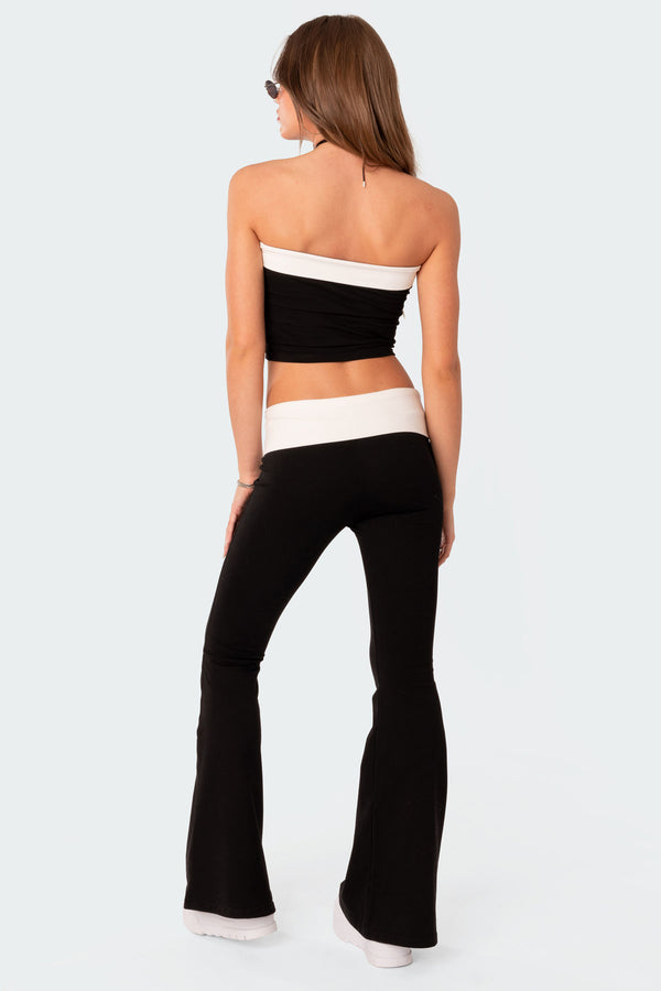 Edikted Contrast Fold Over Tube Top Black And White