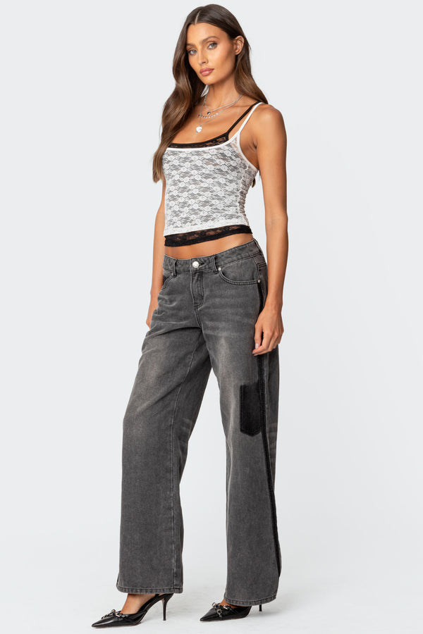 Edikted Contrast Pocket Washed Low Rise Jeans Black Washed