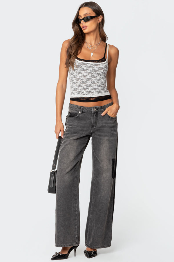 edikted Contrast Pocket Washed Low Rise Jeans black washed