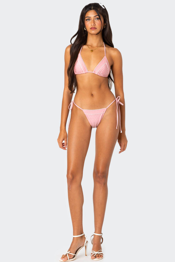 Edikted Contrast Polka Dot String Bikini Bottom Pink