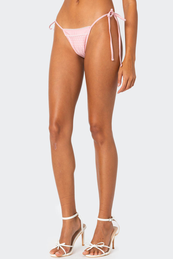 Edikted Contrast Polka Dot String Bikini Bottom Pink