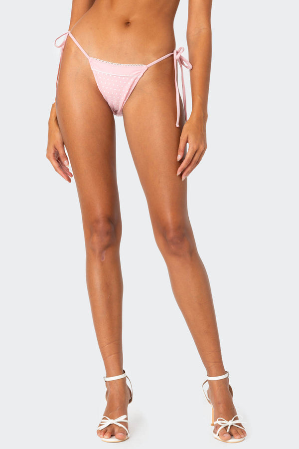 Edikted Contrast Polka Dot String Bikini Bottom Pink