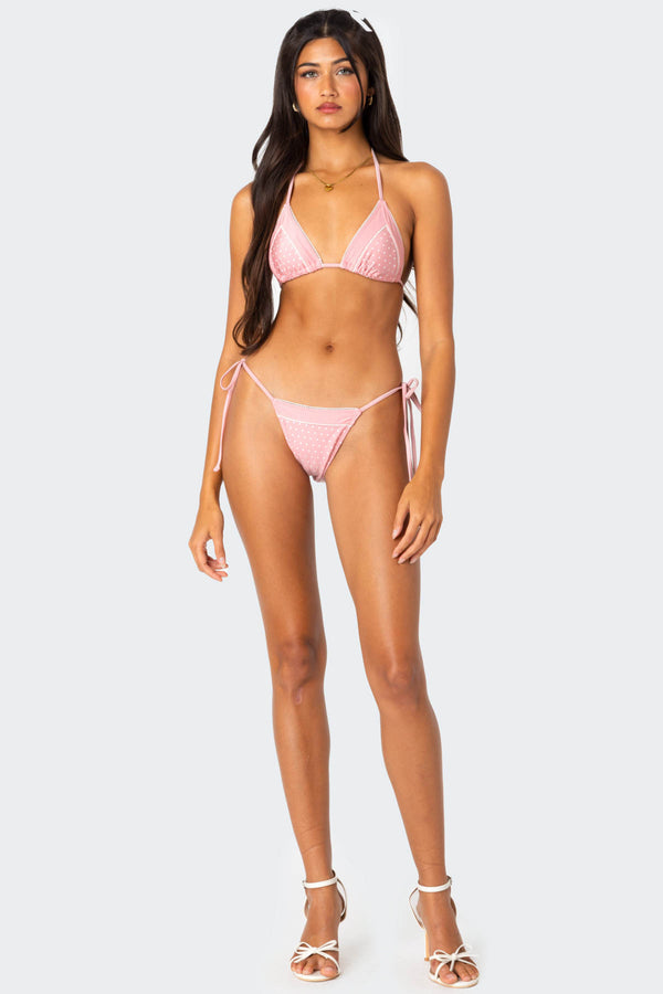 edikted Contrast Polka Dot String Bikini Bottom pink