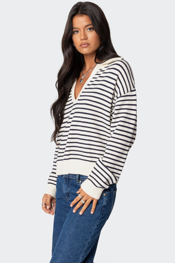 Edikted Copenhagen Oversized Striped Sweater Navy And Cream