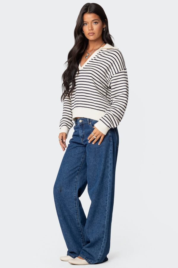 Edikted Copenhagen Oversized Striped Sweater Navy And Cream