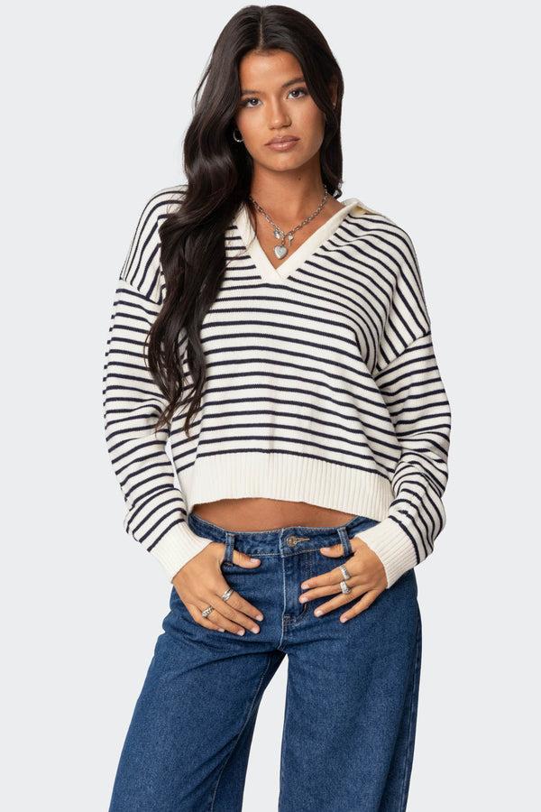 edikted Copenhagen Oversized Striped Sweater navy and cream