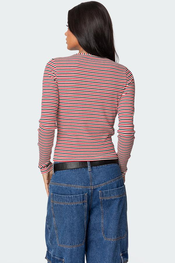 Edikted Corina Ribbed Stripey Long Sleeve T Shirt Mix