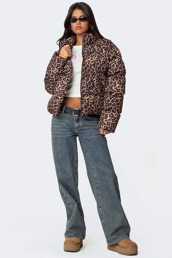 Edikted Dalya Leopard Printed Puffer Jacket Leopard