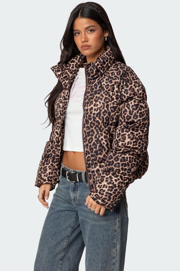 Edikted Dalya Leopard Printed Puffer Jacket Leopard