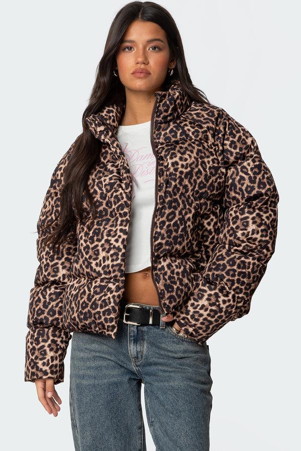 edikted Dalya Leopard Printed Puffer Jacket leopard