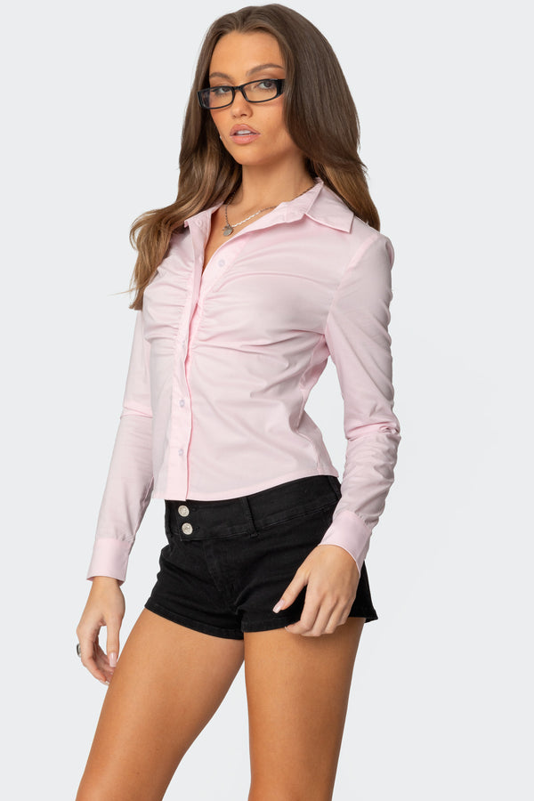 Edikted Delphina Tailored Button Up Shirt Light Pink