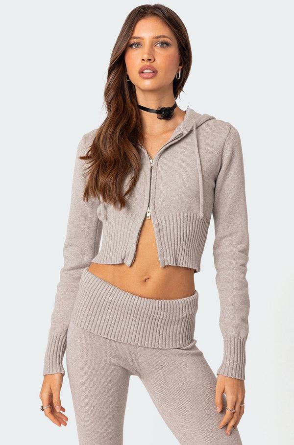 edikted Desiree Knitted Hooded Cardigan gray melange