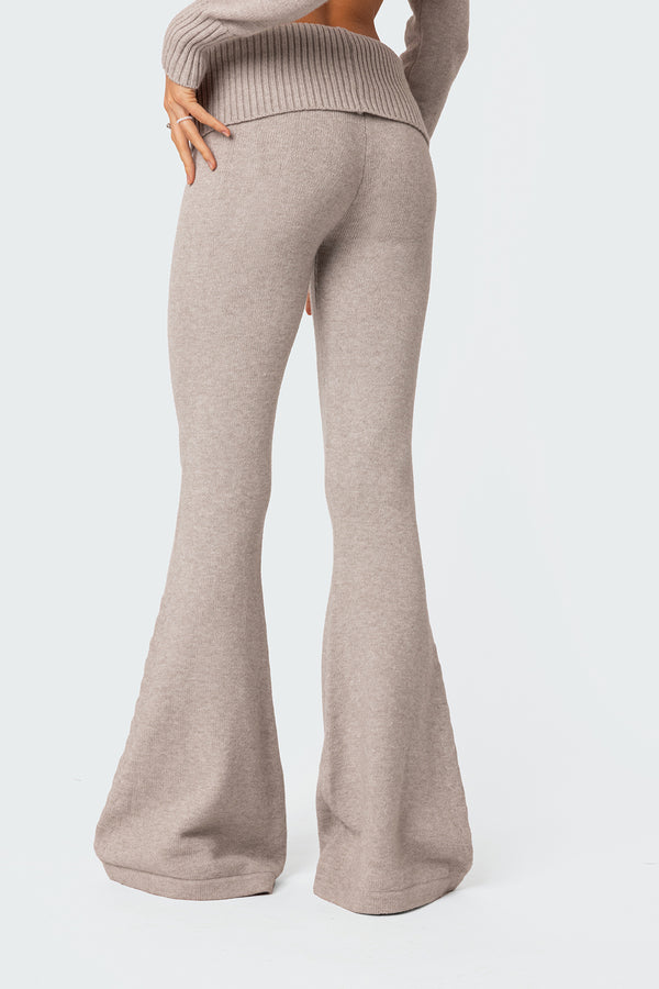 Edikted Desiree Knitted Low Rise Fold Over Pants Gray Melange