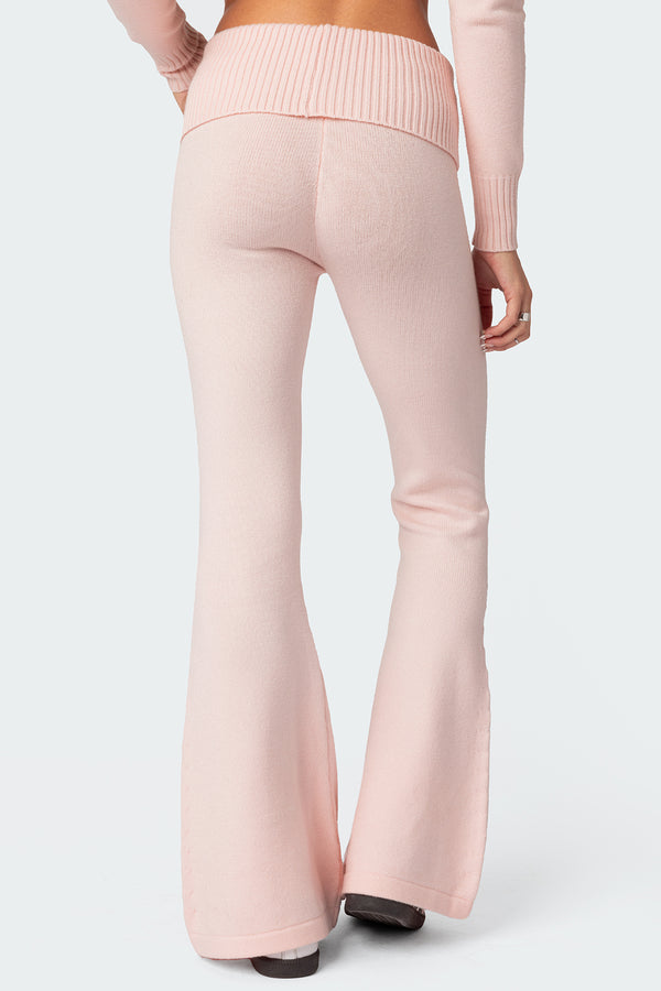 Edikted Desiree Knitted Low Rise Fold Over Pants Light Pink