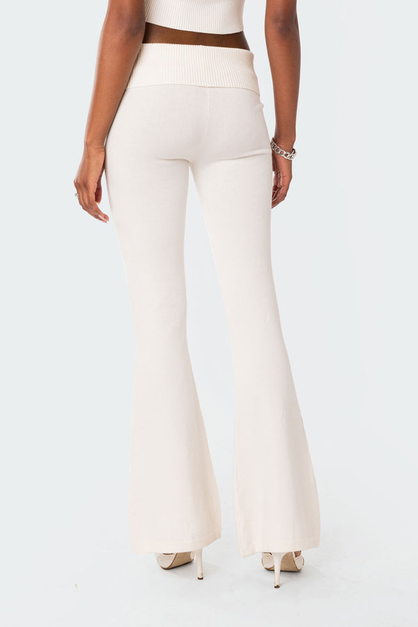 Edikted Desiree Knitted Low Rise Fold Over Pants White