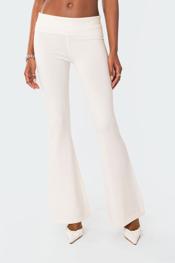 Edikted Desiree Knitted Low Rise Fold Over Pants White