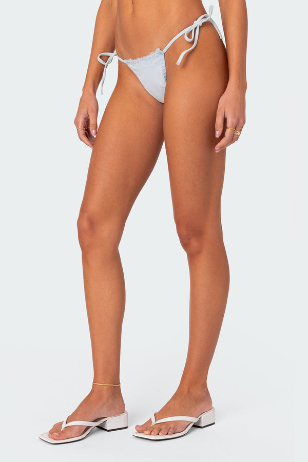 Edikted Didi Distressed Denim String Bikini Bottom Light Denim