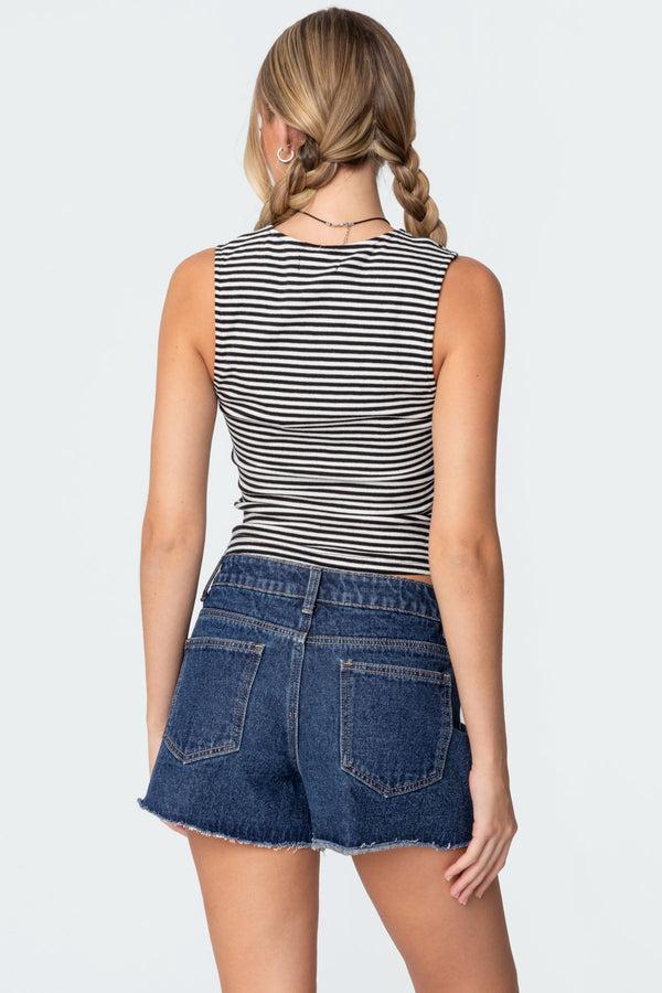 Edikted Dillan Striped Square Neck Top Black And White