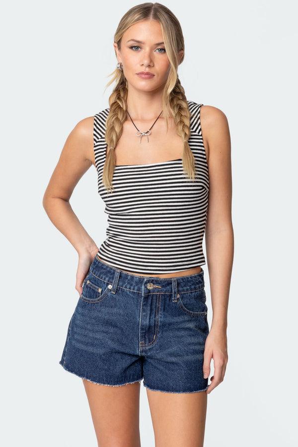 edikted Dillan Striped Square Neck Top black and white
