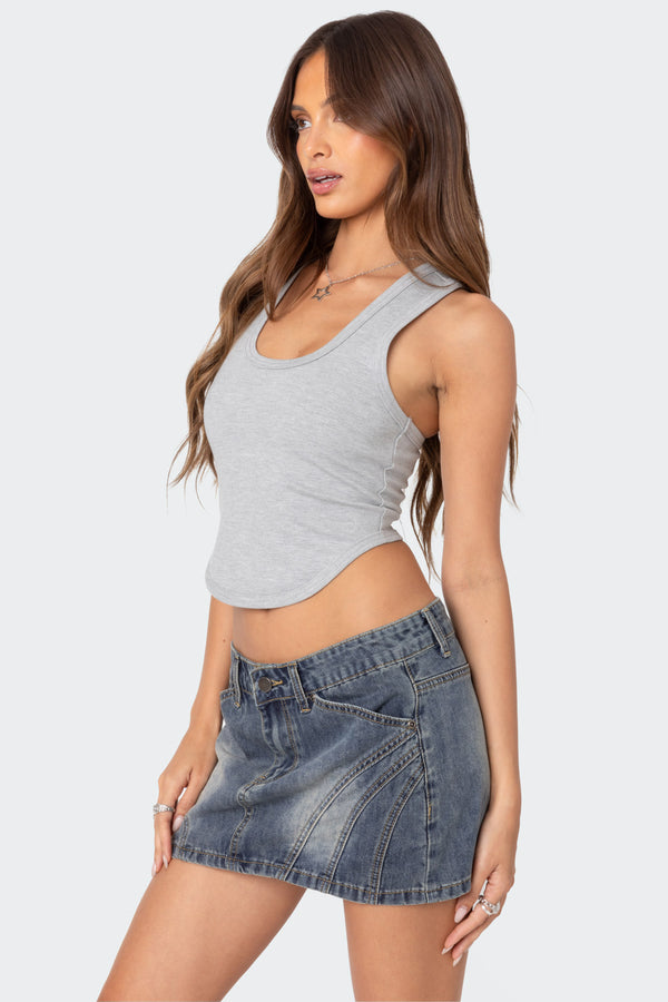 Edikted Dipped Racer Back Tank Top Light Gray Melange