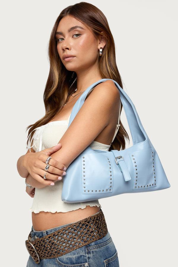 edikted Edgy Studded Faux Leather Shoulder Bag blue