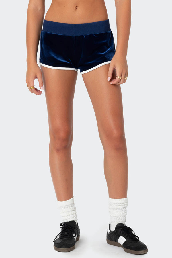 Edikted 08 Velour Shorts Navy