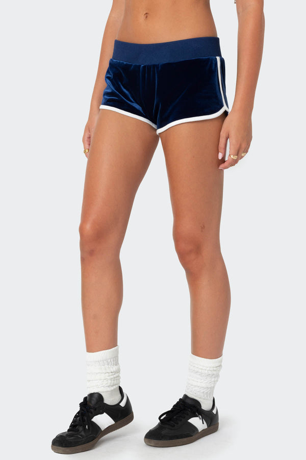 Edikted 08 Velour Shorts Navy