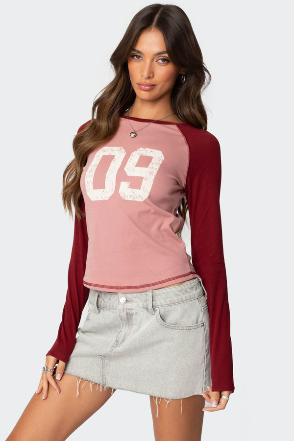 Edikted 09 Raglan Long Sleeve T Shirt Pink