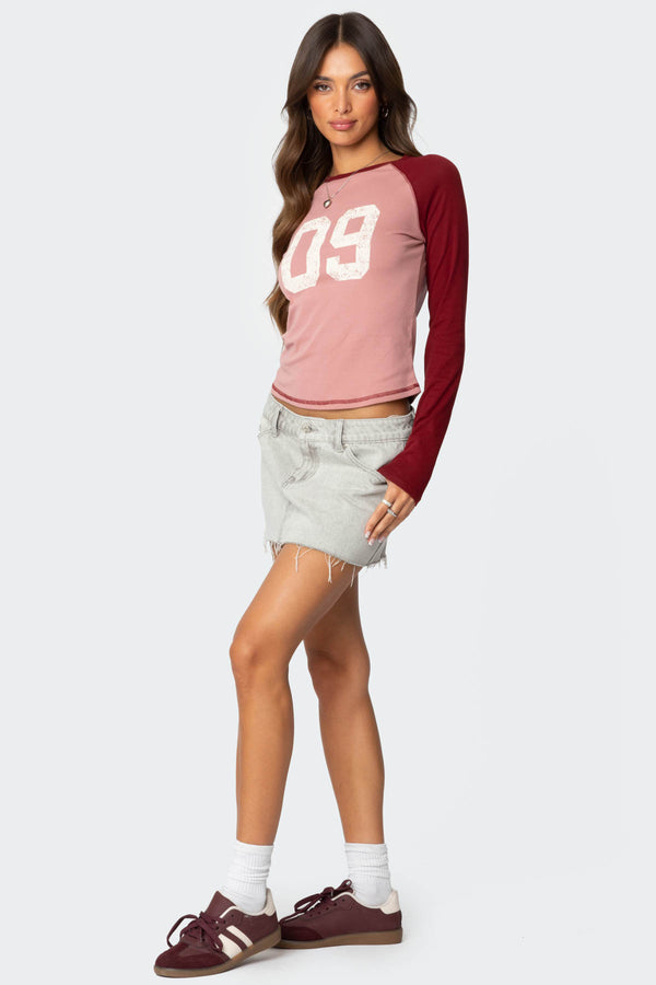 Edikted 09 Raglan Long Sleeve T Shirt Pink